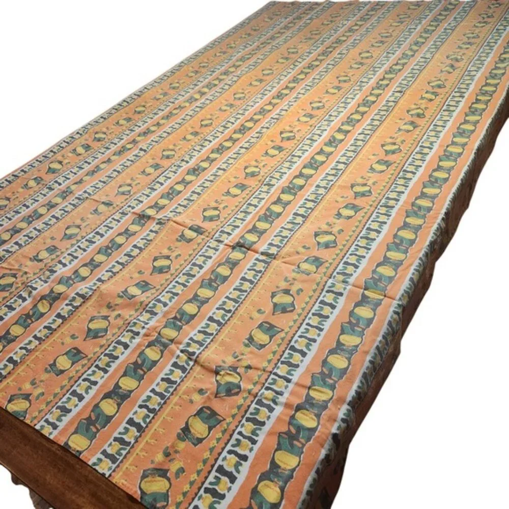 Vintage Southwestern‎ Mexican Novelty Print Tablecloth Orange Green 56